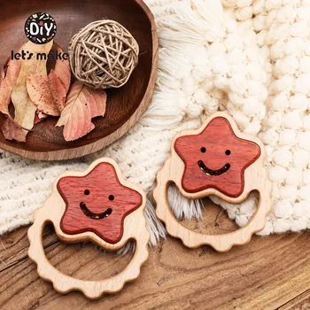

Let's Make Baby Rattles Toys Bell Wooden Ring Hand Montessori Educational Toys Smiley Stars 0-12 Months Wood Rattle Make Noise