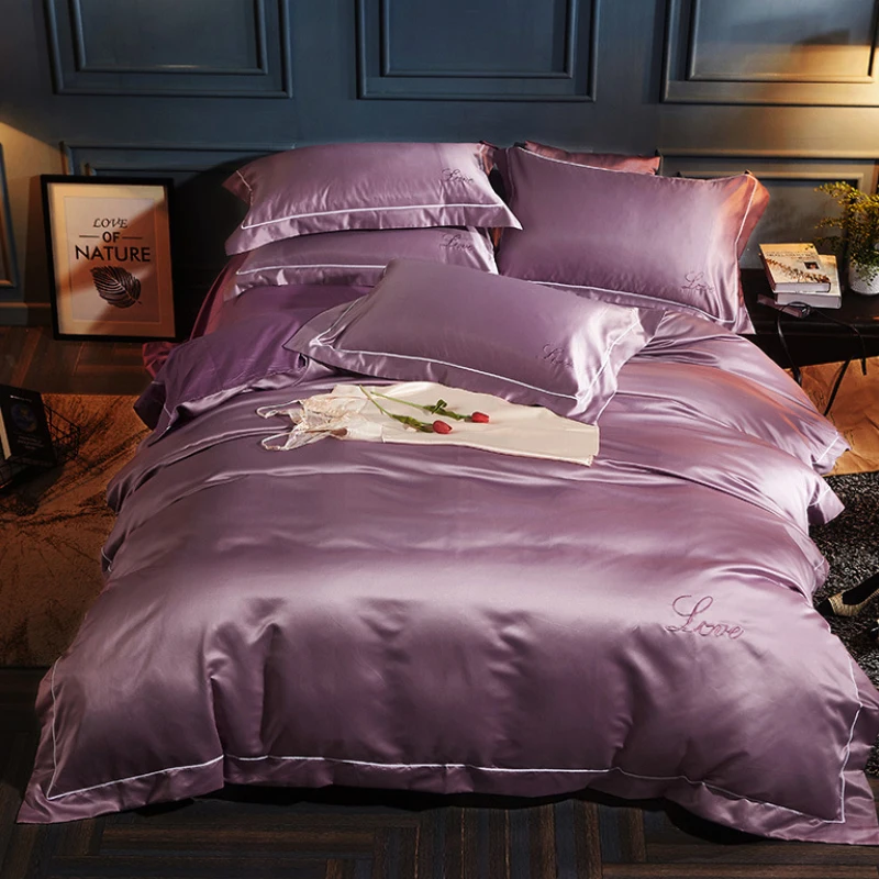 

AB Version Bedding Set Washed Silk Cotton Duvet Cover Embroidery Bedding-Set Solid Color Duvet-Cover DHL Free Shipping