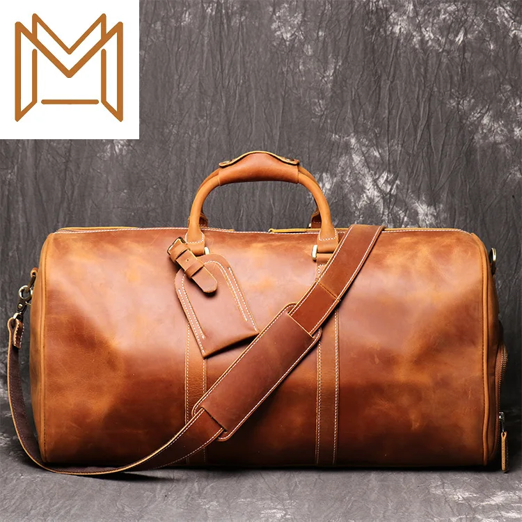 

Man Genuine Leather Portable Travelling Bag Crazy Horsehide Diagonal Luggage Bag Cowhide Bodybuilding Package