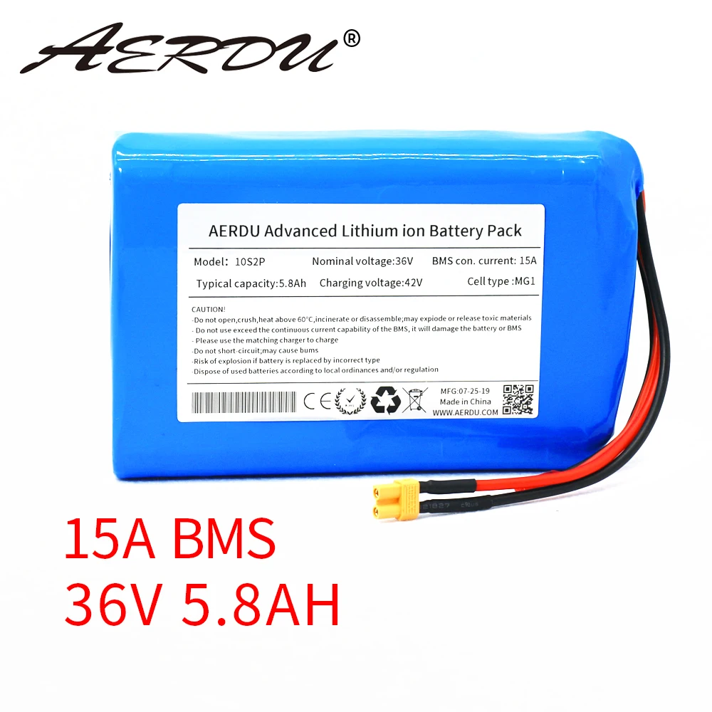 Литий-ионный аккумулятор AERDU 36 в 400 Ач 6 5 10 S2P 18650 Вт для электроскутера мотора