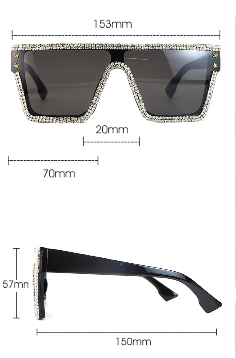 Модные цельные солнцезащитные очки для женщин и мужчин, большие солнцезащитные очки со стразами, плоские квадратные оттенки