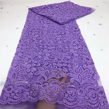

African lace fabric 2020 high quality Yellow 3D Flower Lace Fabric Embroidery squins French Net Tulle Lace Fabrics With Sequins