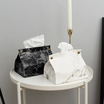 

JM Tissue Case Box Container PU Leather Marble Pattern Napkin Tissue Holder Papers Bag Cosmetic Box Case Pouch Organizer