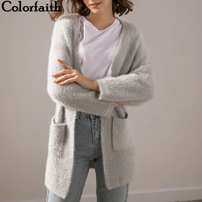 

Colorfaith Women's Sweaters Autumn Winter 2019 Cardigans Mink Cashmere Knitted Korean Style Ladies Solid Long Tops SWC1930