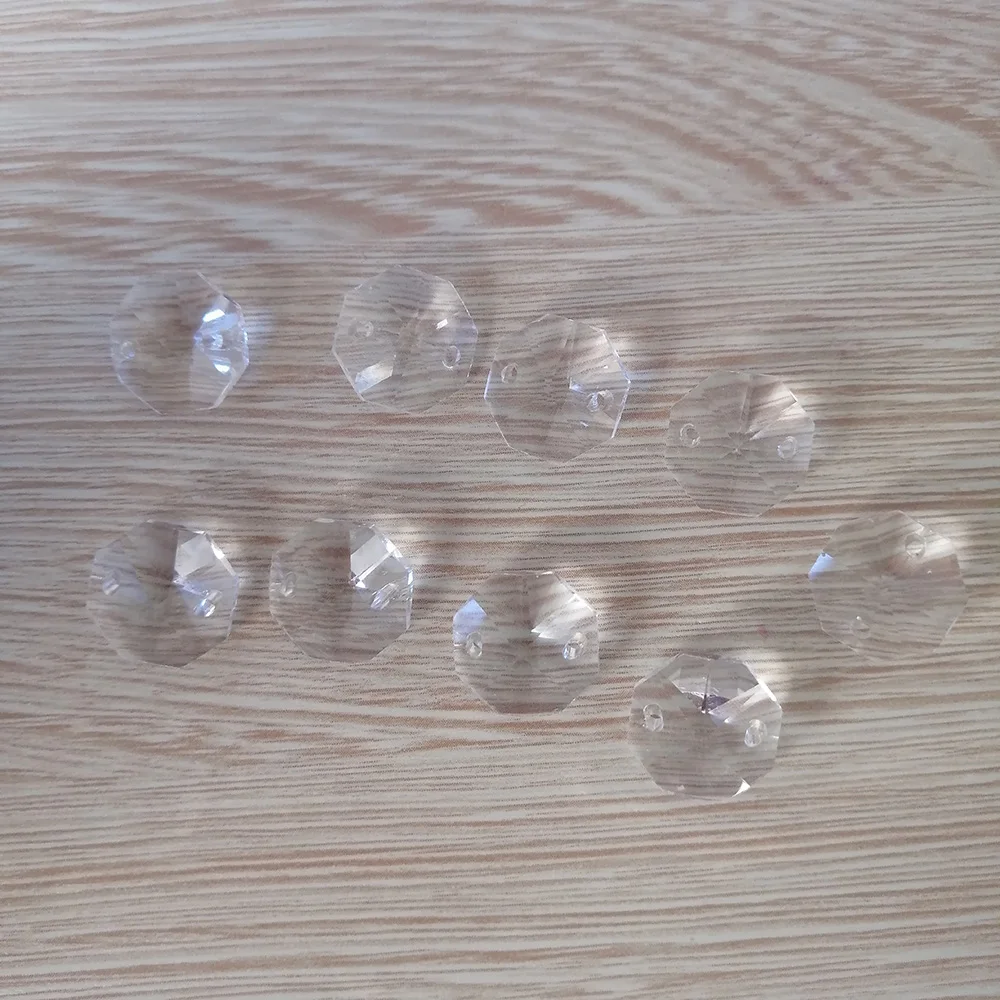 20pcs 14mm Crystal Octagonal Loose Beads Two Holes Prisms Chandelier Lamp Parts Accessories DIY Wedding Centerpiece crystal beads