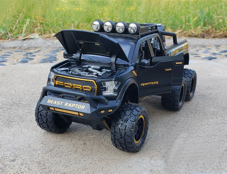 New 1:28 Ford Raptor F150 Alloy Diecast Car Model Toys Sound Light Toy Pickup Truck Pull Back Vehicle For Children