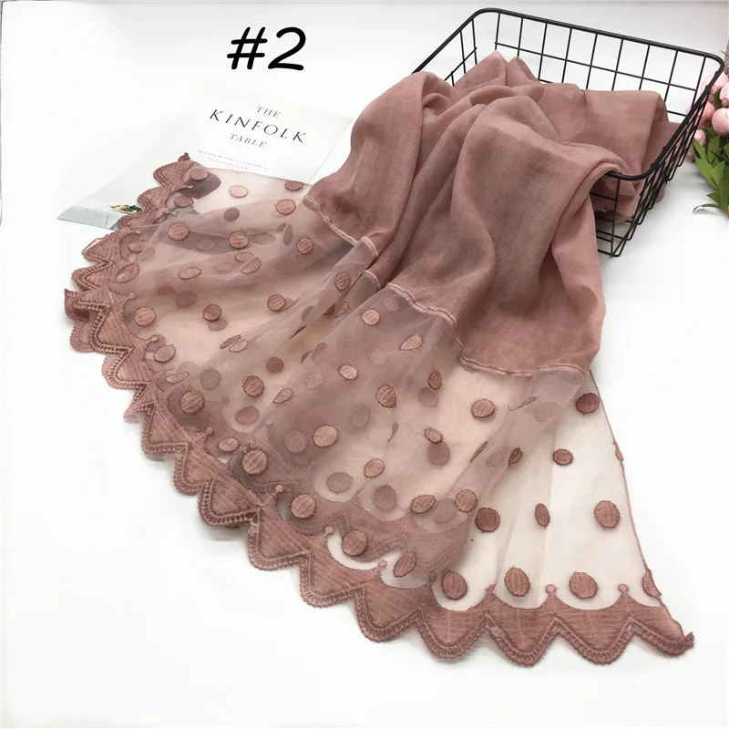 

2020 New Fashion Women Cut Flowers Hollow Lace Dot Silk Scarf Spring Shawls and Wraps Towel Femme Beach Scarves