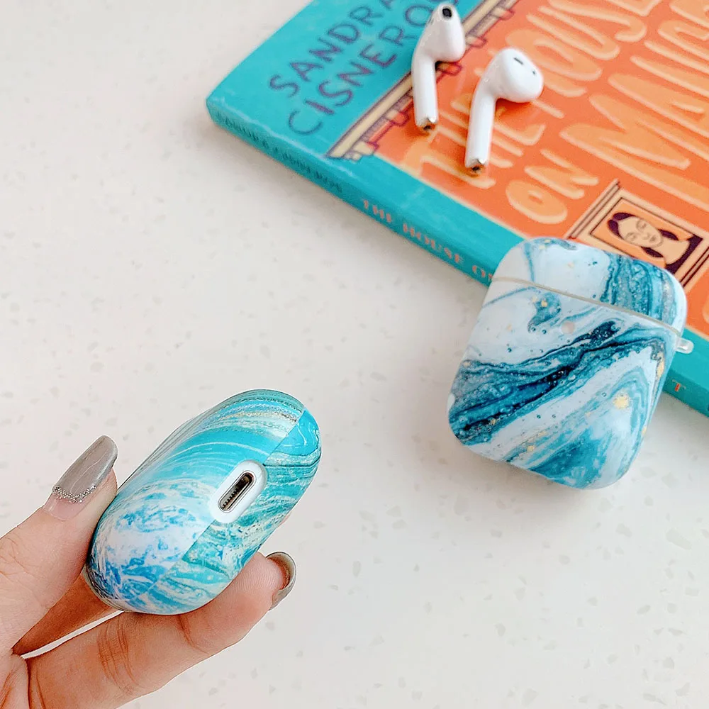 Синий Морской чехол для гарнитуры для Apple AirPods 2 1 мраморный милый чехол для Airpod Shell мягкие наушники Air Pods защитный чехол Подарок