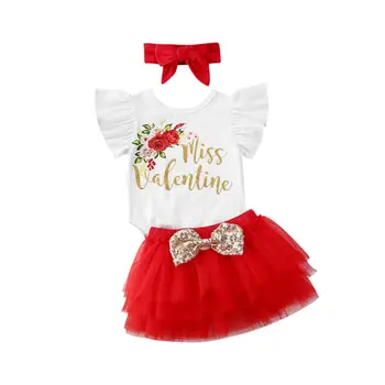 

0-24Months 3pcs Clothing Set For New born Infant Baby Girls clothes Short sleeve Bodysuit+tutu skirts+Headband Valentine outfits