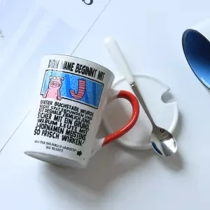 Керамическая чашка созвездие, мультяшная Женская Студенческая чашка, кружка, кружка для кофе, чашка для молока с крышкой, ложка, кофейные кружки, кружка для путешествий - Цвет: 350ML set