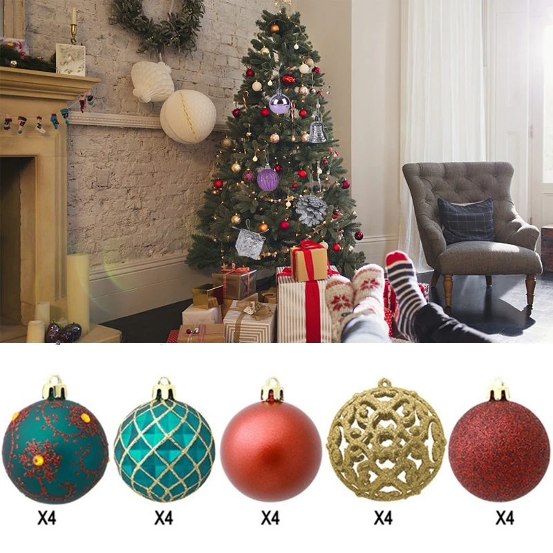 

6CM 20 PCS Christmas Balls Set Festival Dec Shatterproof Christmas Tree Pendants Plastic DIY Hanging Large Hanging Ball Ornament