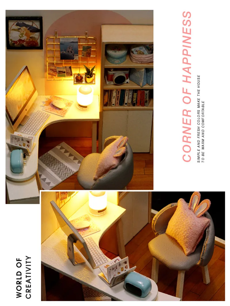 Деревянный кукольный домик милый миниатюрный DIY кукольный домик розовый мебельный набор деревянный дом игрушка-подарок для детей рождественские подарки ручной работы