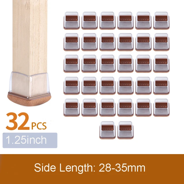 32PCS Table Chair Leg Floor Caps Cover Protectors Non Slip Square TPR Furniture Glides Feet Felt Pads Hardwood Floors Protector Side Length 28-35mm