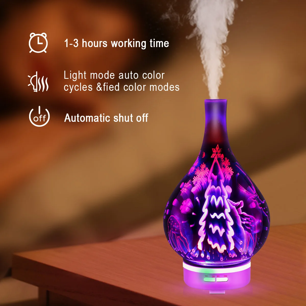 

Aroma Diffuser Essential Oil Diffuser Humidifier 3D Christmas Glass Vase Gift for Family 7 Color Light Waterless Auto Shut-off