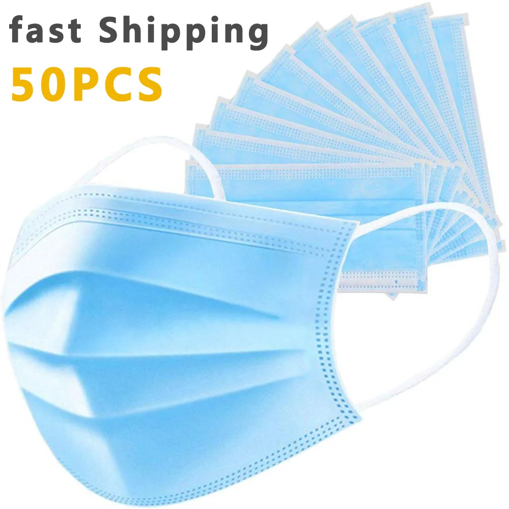

10pcs 50pcs Face Mouth Anti Virus Mask Disposable Protect 3 Layers Filter Dustproof Earloop Mouth mondkapjes Masks fast Shipping