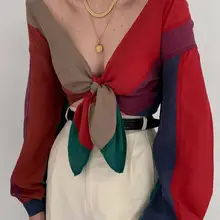 Контрастная цветная блузка женская с длинным рукавом Повседневная Блузка Топы уличная шикарная блузка