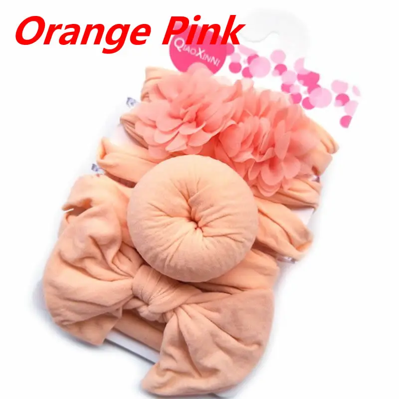 Orange Pink 3 шт./компл. мода нейлон Лук головная повязка для новорожденных платье-пачка с бантом, круглые шарики повязка для волос для девочек; детская одежда с цветочным принтом; в форме пончика повязка на голову, Новинка - Цвет: Orange Pink