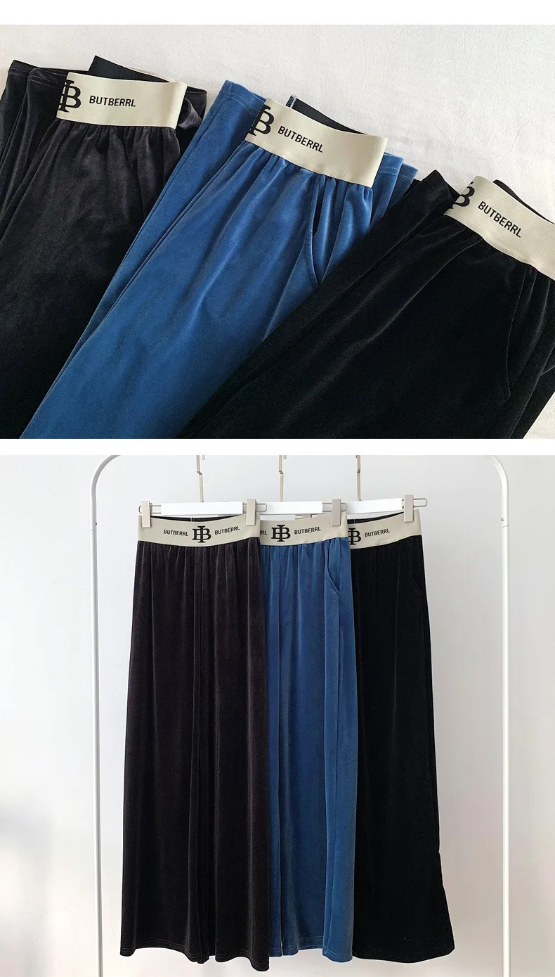 Autumn Winter New Casual Straight Pants Women Female Loose High Waist Gold Velvet Wide Leg Pants Casual Trousers