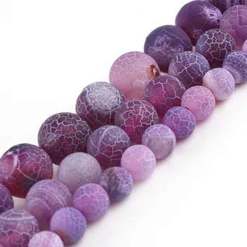 

Round Purple Frosted Cracked Fire Dragon Veins Agate 6 8 10mm Loose Natural Stone Beads DIY Bracelet For Jewelry Making 15 inch
