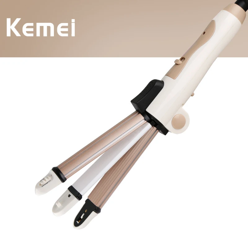 Kemei 3 in 1 Multifunction Hair Straightener Hair Curler Flat Iron Foldable Electric Hair Curling Iron Hair Styler Tools
