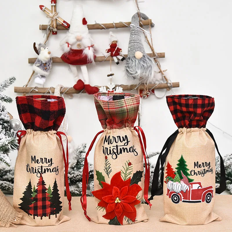 Merry Christmas Wine Bottle Cover for Home Decoration Navidad New Year Family Atmosphere Layout Supplies Champagne Bottle Cover