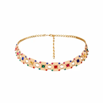 

Retro Wild Waist Body Chain Personality Geometric Colored Gemstone Square Waist Chain Belt Female