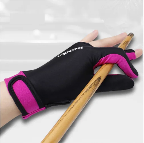 1 Piece Either Hands Billiard Pool Shooters 3 Fingers Gloves 4 colors Billiard Gloves Snooker Gloves Billiard Accessories - Color: rose red
