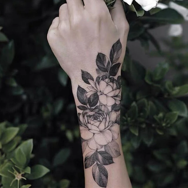 Black Rose Flower Tattoo Sleeves Temporary Tattoo Water Transfer Tatoo  Sticker Peony Rose Tattoos Body Art Tatoo Girl Arm Tatto - Temporary Tattoos  - AliExpress