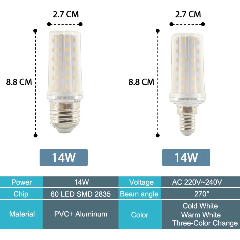 E27 светодиодный лампы E14 Светодиодная лампа “Кукуруза” лампы 3W 12 Вт 14 Вт 16 Вт SMD2835 AC 220V 240V люстры лампы в форме свечи светодиодный светильник для украшения дома