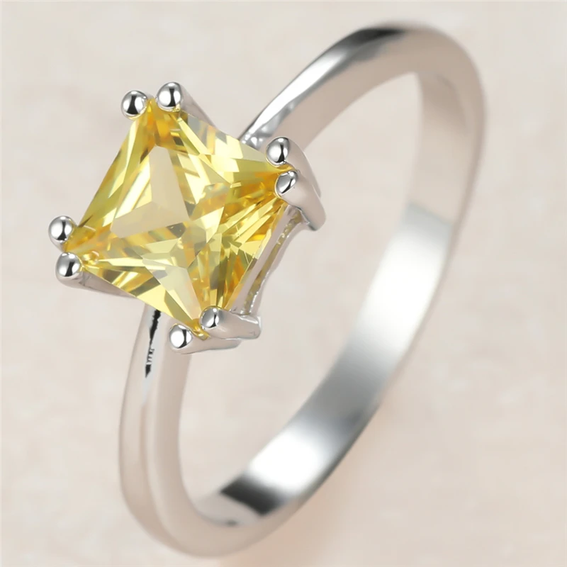 Female Crystal Stone Ring Charm Silver Color Wedding Rings For Women Vintage Bride Square Zircon Engagement Ring crystal rings engagement rings zircon rings stone rings wedding rings fashion ring finger rings metal rings