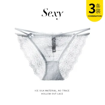 

[3 pieces] sexy triangle Leggings with transparent low waist sexy female underwear lace large transparent