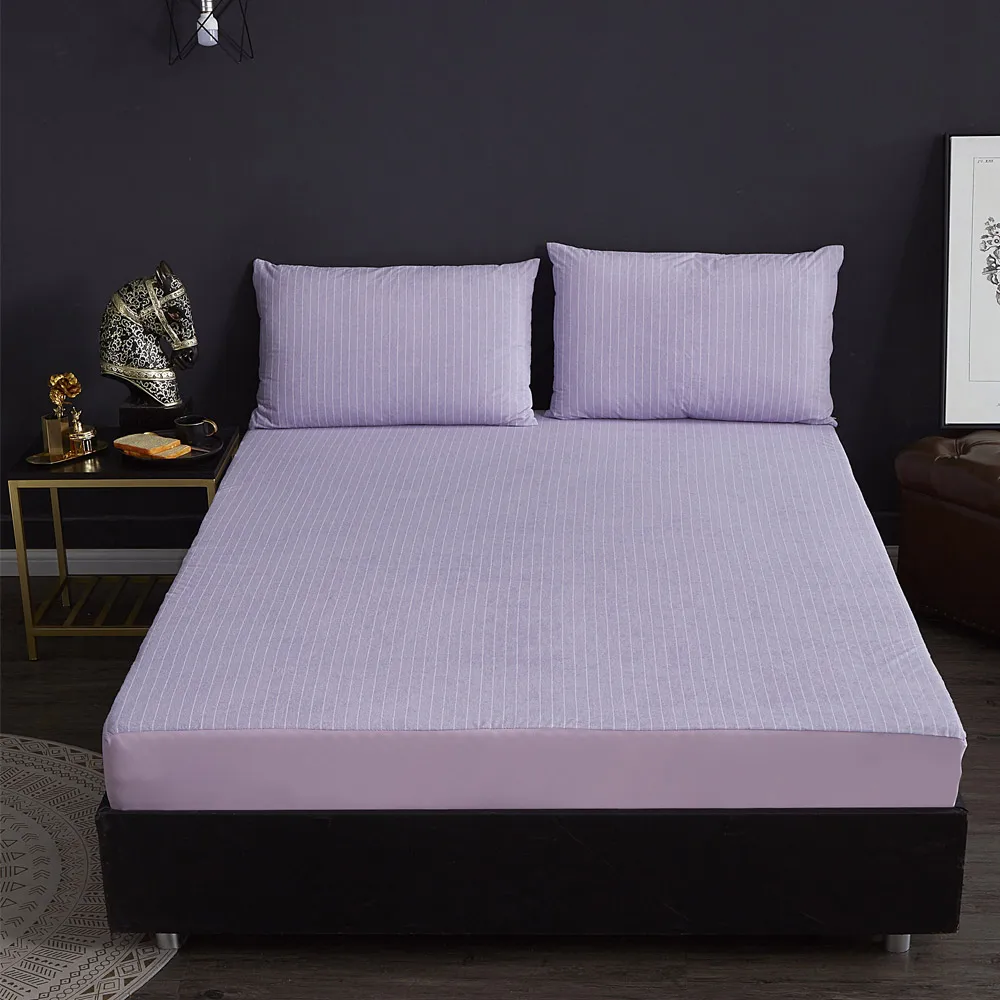 Фиолетовый LFH Solid Stripe Cotton Terry Waterproof Mattress Pad Cover All Size Available Dust Mites Waterproof Bed Sheet Protector - Цвет: Фиолетовый