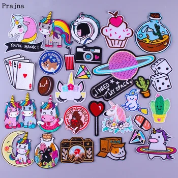 

Prajna Cartoon Unicorn Animal Patches Embroidery Patches For Clothing DIY Iron On Patches Stripes Cute Badges On Kids T-shirts