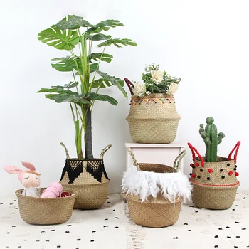 

32*28cm Mexico Style Basket Straw Multifunctional Basket Laundry Basket Storage Basket Organizer Home Organization and Storage
