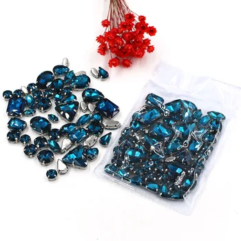 

Sell at a loss! 50pcs/bag high quality mixed shape peacock blue glass crystal sew on claw rhinestonesdiy clothing accessories