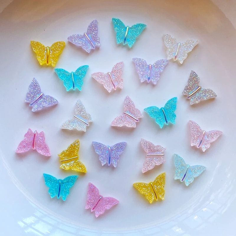 

100Pcs New Cute Mini Shiny Little Butterfly Resin Figurine Crafts Flatback Cabochon Ornament Jewelry Making Hairwear Accessories