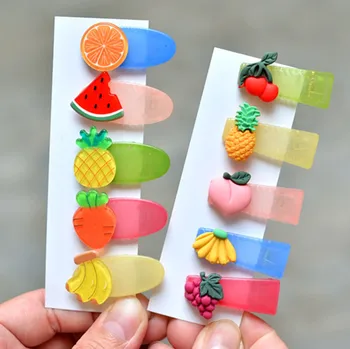 

5 pcs Disney's new color princess clip children's fruit hairpin solid color candy side clip baby BB headdress frozen doll