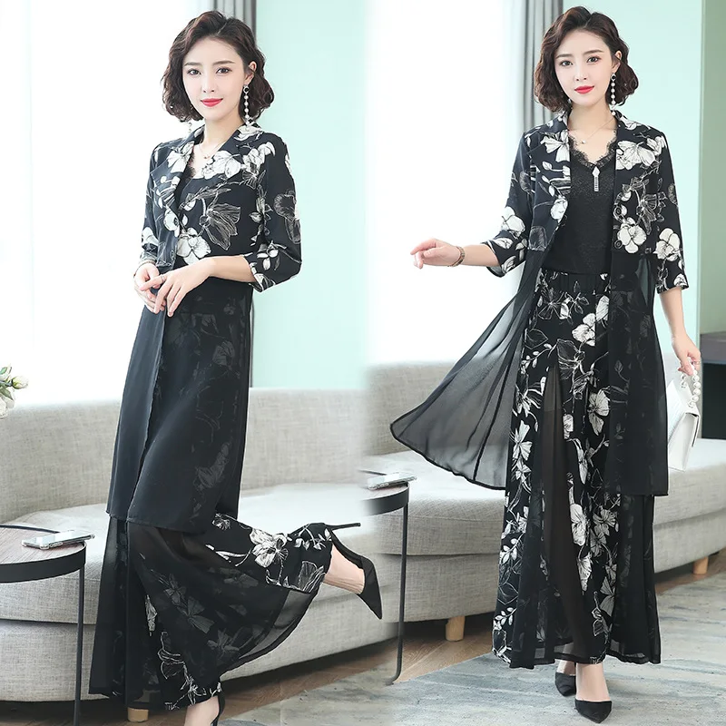 

2019 Summer New Style Large Size Suit Jacket Summer Wear Large Size Suit Collar Coat Loose Pants Skirt Two-Piece Set Women's