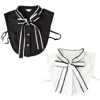 

Office Lady Detachable Half Shirt Blouse Solid Color Ribbon Bowknot Button Down Women False Collar Choker Clothing Accessory