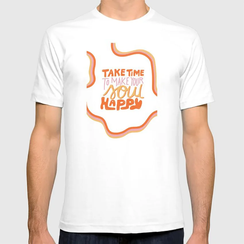 Happy Soul T shirt retro vintage lettering quote letters cursive lines 70s orange yellow