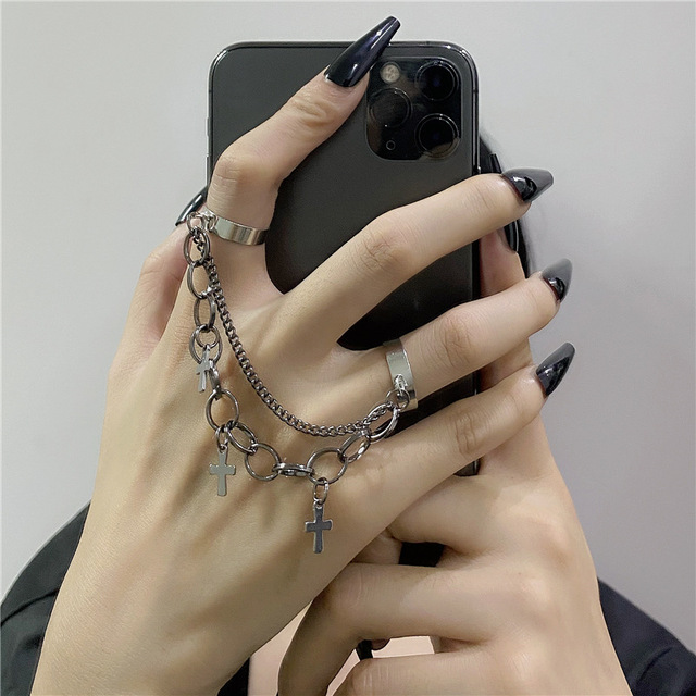 Butterfly Hip Hop Rings Multi-layer Adjustable Chain Two Open Finger Rings Alloy man Rotate Rings for Women Party Gift