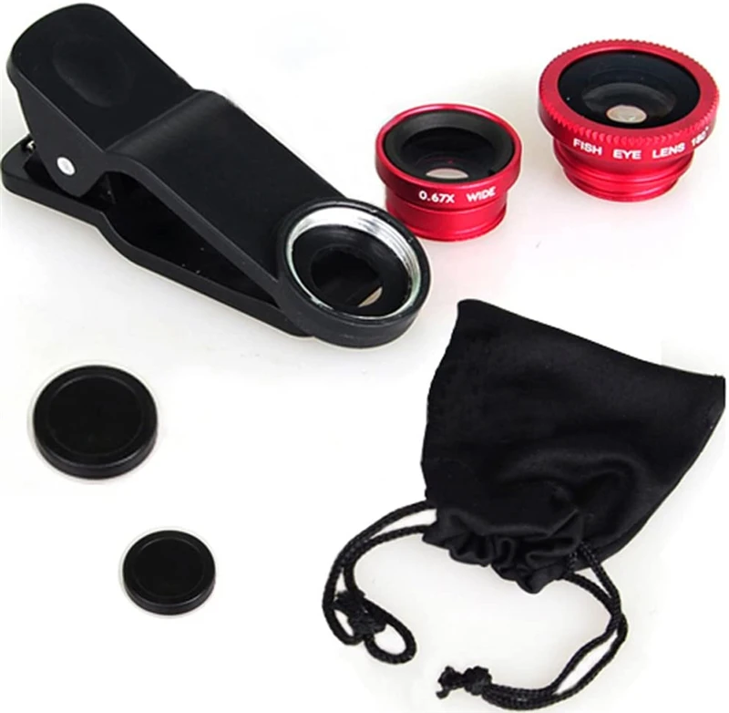 Portable 3 In1 Fish Eye Camera Mobile Phone Lens for Smartphone Wide Angle Fisheye Lens Clip Macro Telephone Android Accessoires