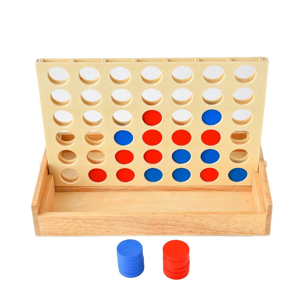 Parent-Child Educational Toy Wooden Box Interactive Board Game Multi-Color 4 Connect In A Row Game Chess Set For Adults Children 1