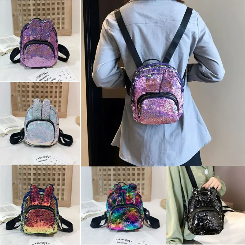 Женский Блестящий рюкзак из искусственной кожи мини для путешествий школьная