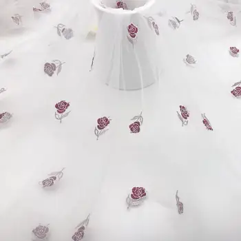 

Cute Rose Floral Lace Embroidery Mesh Fabric Soft Tulle lace For DIY Sewing Dance Dress Cupcake Toddle dress Curtain fabric