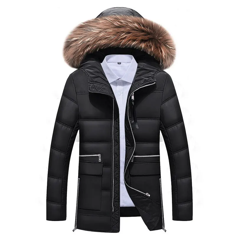 L027 Black ICPANS зимняя куртка мужская Большая куртка с натуральным меховым воротником с капюшоном на утином пуху толстая пуховая куртка мужская теплая зимняя куртка 2XL 3XL - Цвет: L027 Black
