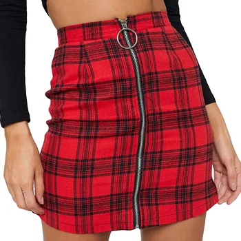 

Womens Sexy Party Plaid Zipper Wooden Ear Slim High Waist Hip Short Mini Skirt Women's Skirt Fashion Princess Short Skirt #GM