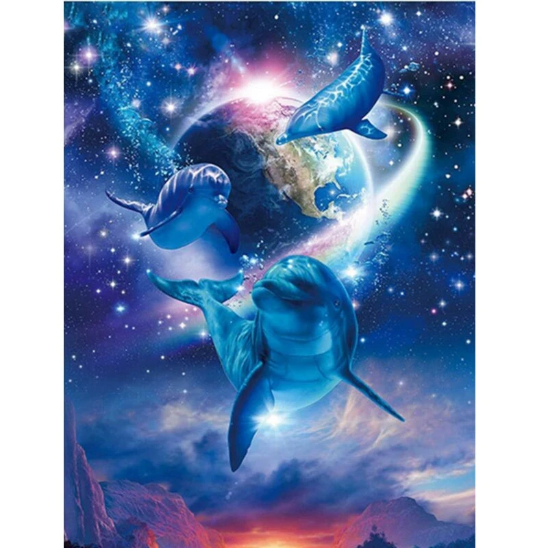 

5D Diy Diamond Painting Dolphin Scenery Diamond Embroidery Cross Stitch Sewing Home Decoration Round Diamond Love Gift