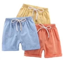 Модная одежда ярких цветов для мальчиков, штаны для девочек, детские летние шорты, детские штаны для маленьких мальчиков, шорты, пляжная одежда, льняная, 90-140 лет