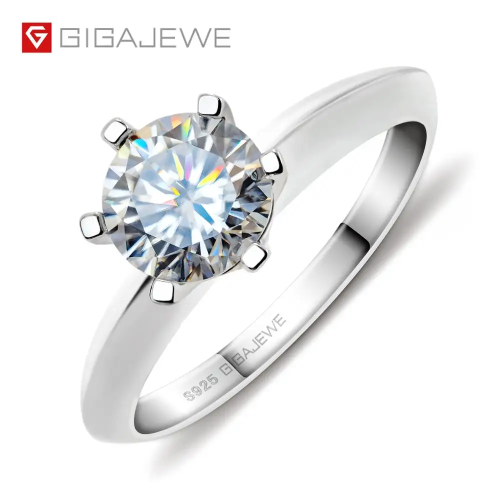 GIGAJEWE 1.0ct 6 5 мм EF Круглый 18K покрытый белым золотом 925 Серебряное моиссанитовое кольцо с бриллиантом тест